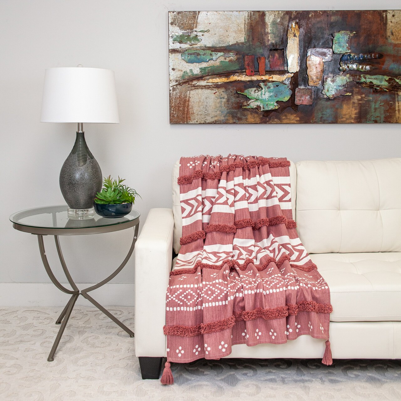 Nassau Collection Striped and Dot Cotton Throw Blanket with Tassels - 50" x 60" - Pink